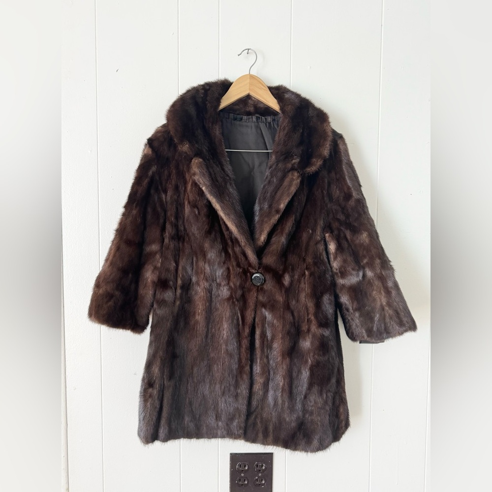 Vintage Genuine Mink Dark Mahogany Fur Coat Size Medium